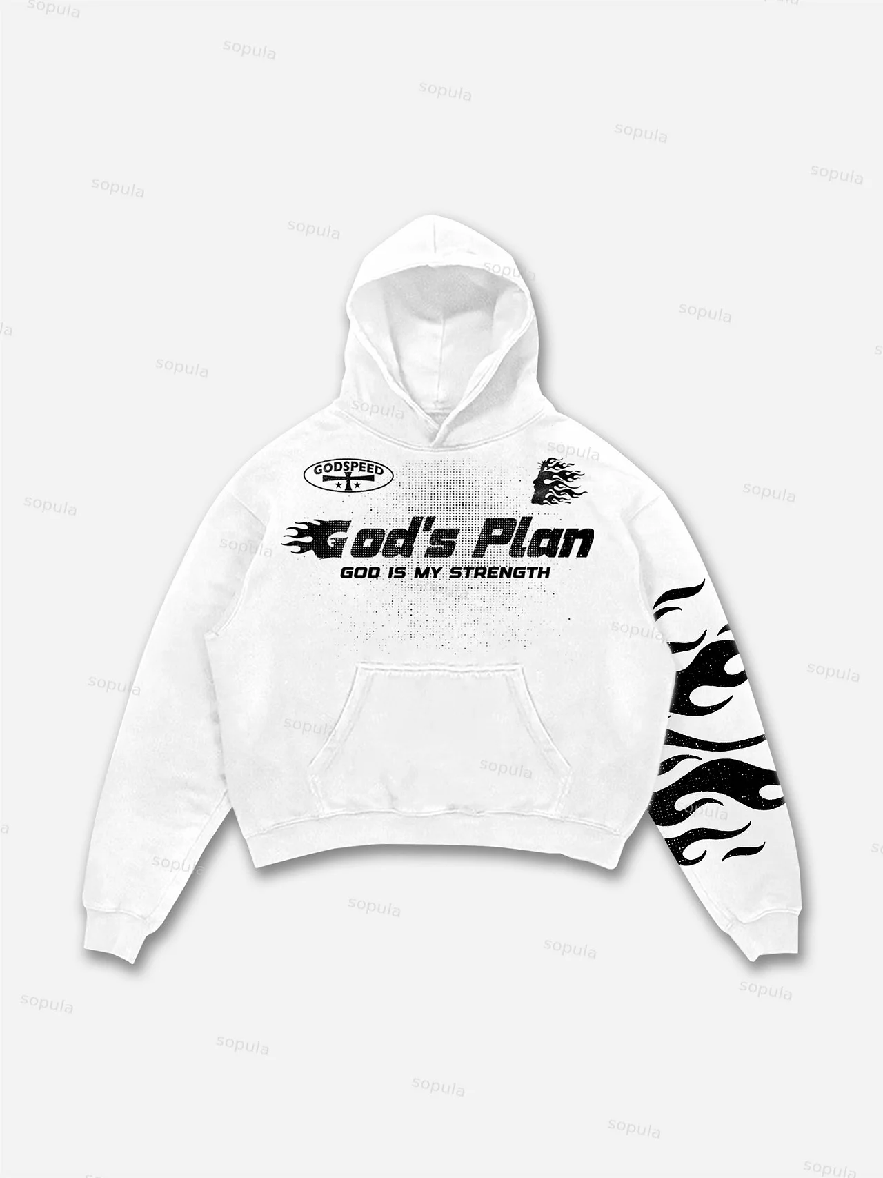 Sopula Hellstar Flame Jesus Silhouette Network Vintage Graphics Cotton Pocket Hoodie