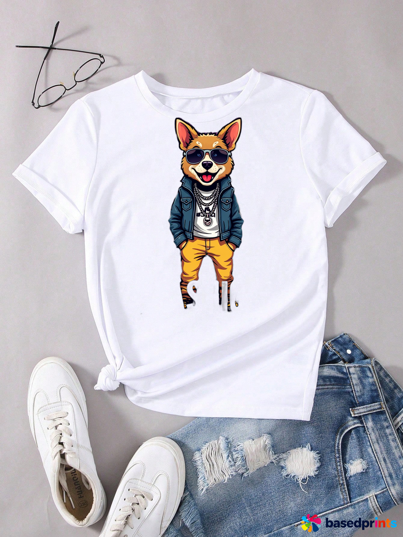 Cute Dog Graphic Tee Shirt Casual Wear