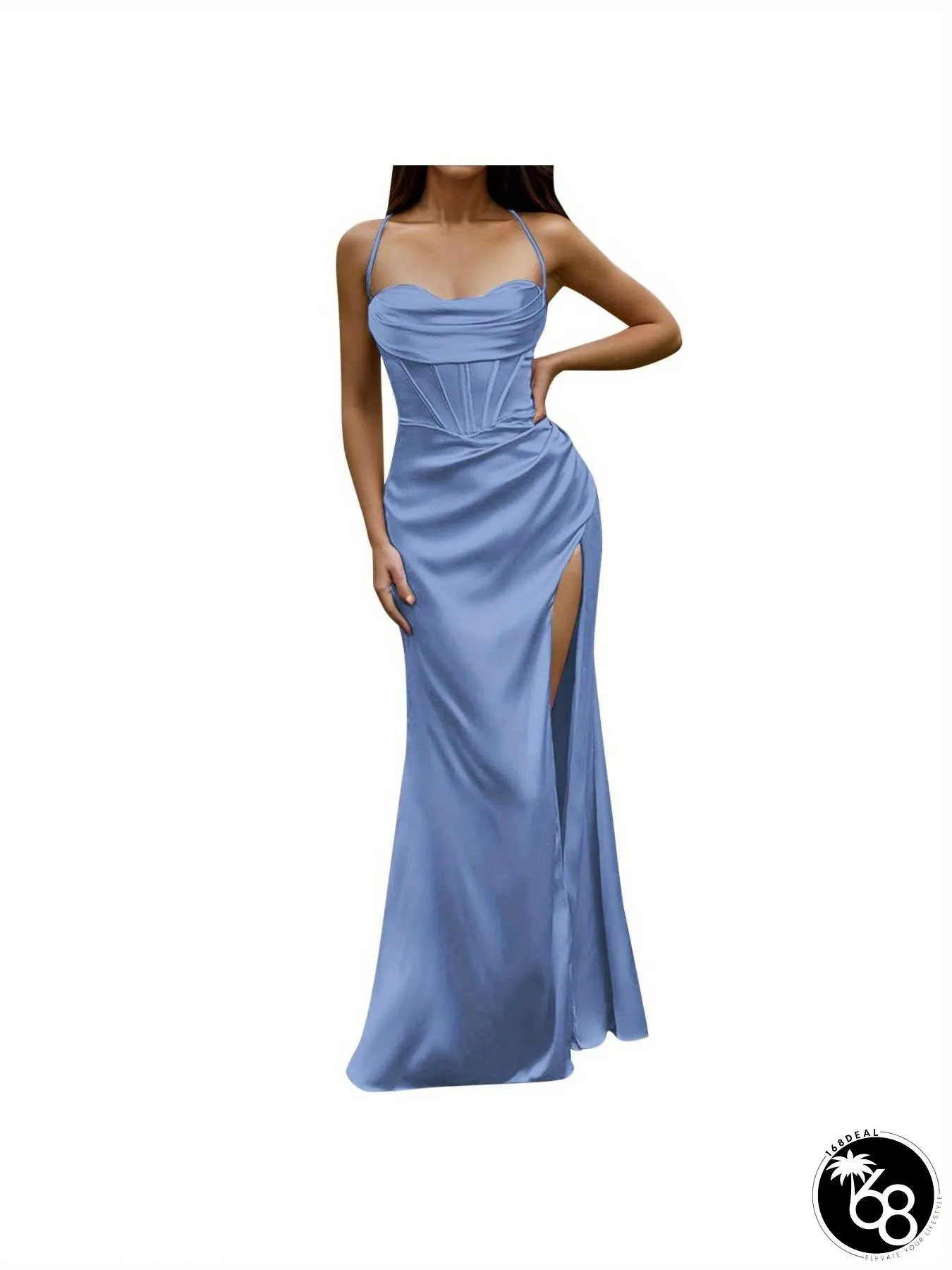 Womens Elegant Satin Evening Gown Floor-LengthMaxi Formal Wedding Dress With Push-Up | 168DEAL