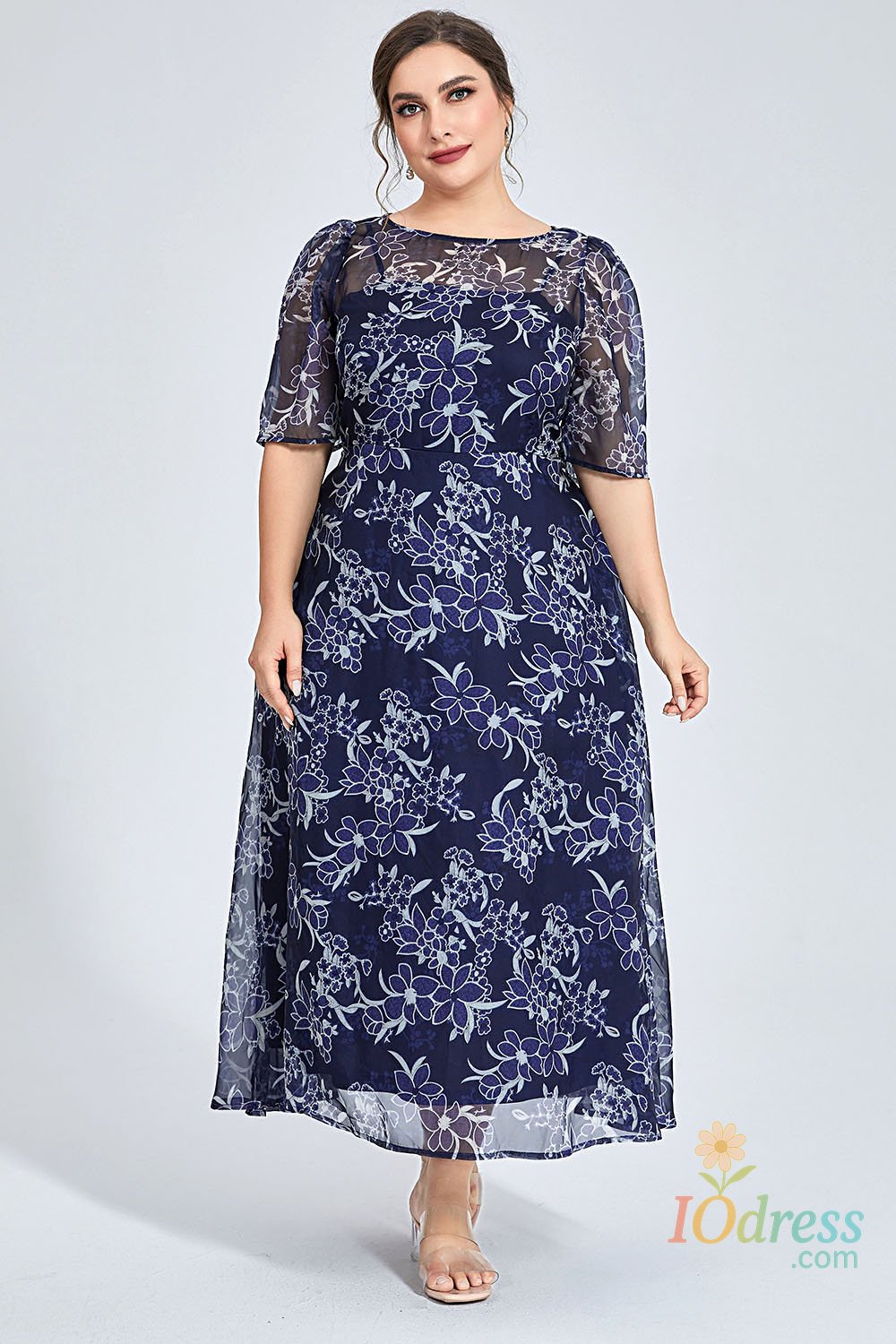 IO Dress Women's Plus Size Long Dress Formal Chiffon Plant Print Double Layer Tunic Maxi Dress Casual Elegant Wedding Guest Dresses IO Dress