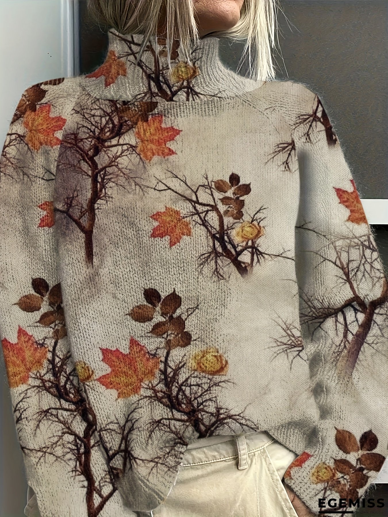 Women's Chic Sweater - Loose Fit Turtleneck Pullover Sweater, Long Sleeve Fall Outfit in Red/Orange/Beige/Black/White/Gray/, All-Season Layering Essential for Everyday & Formal Events, Classic Sweater for Ladies | EGEMISS