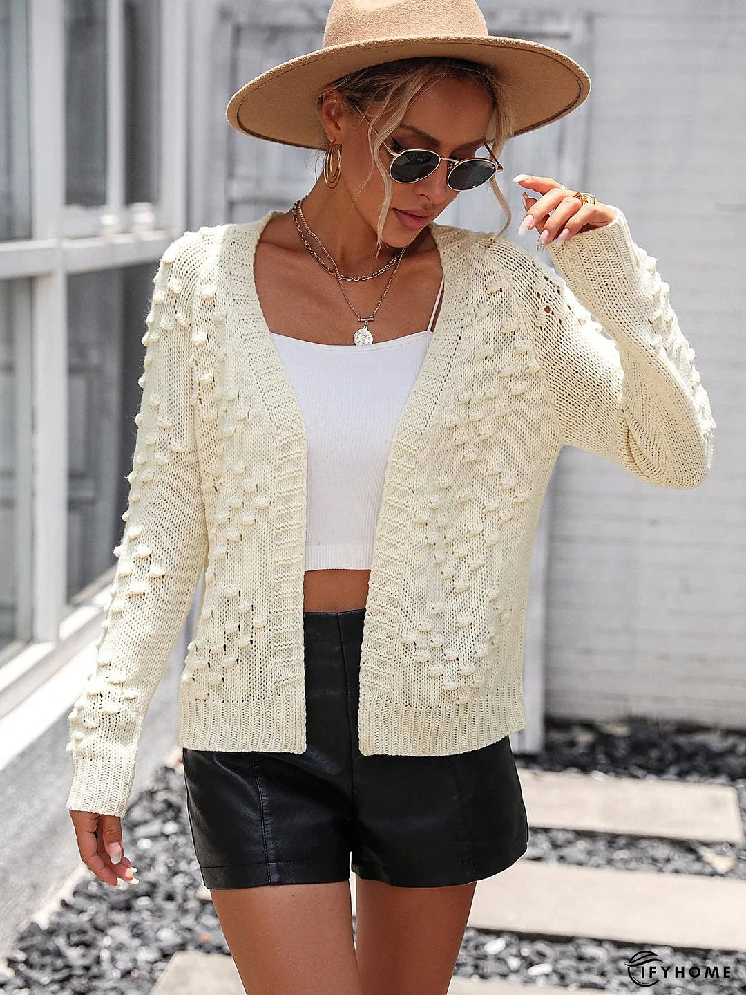 Open Front Long Sleeve Cardigan - Ribbed Feature | IFYHOME