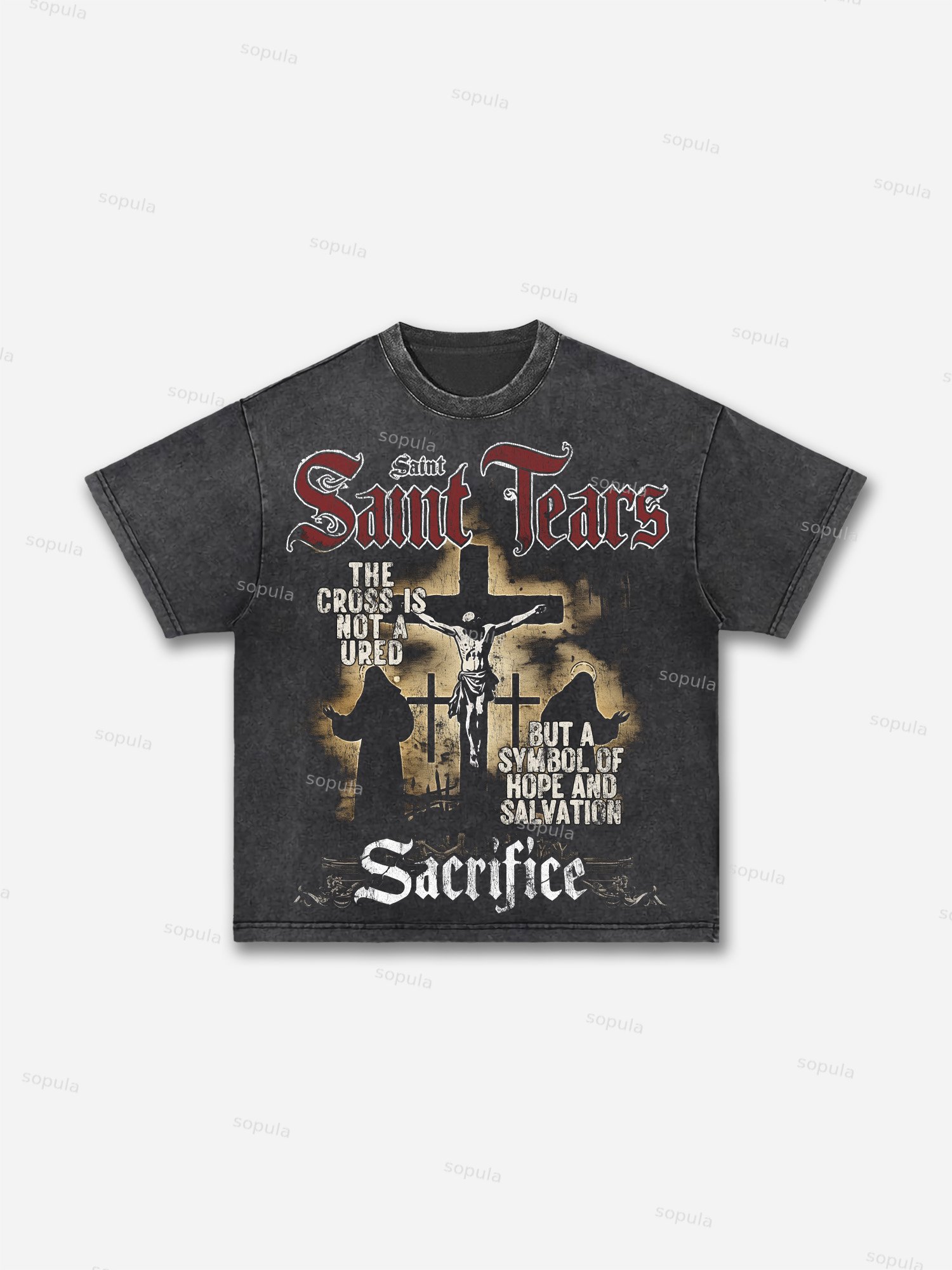Vintage Jesus Saint Tears Sacrifice Graphic Acid Wash T-shirt