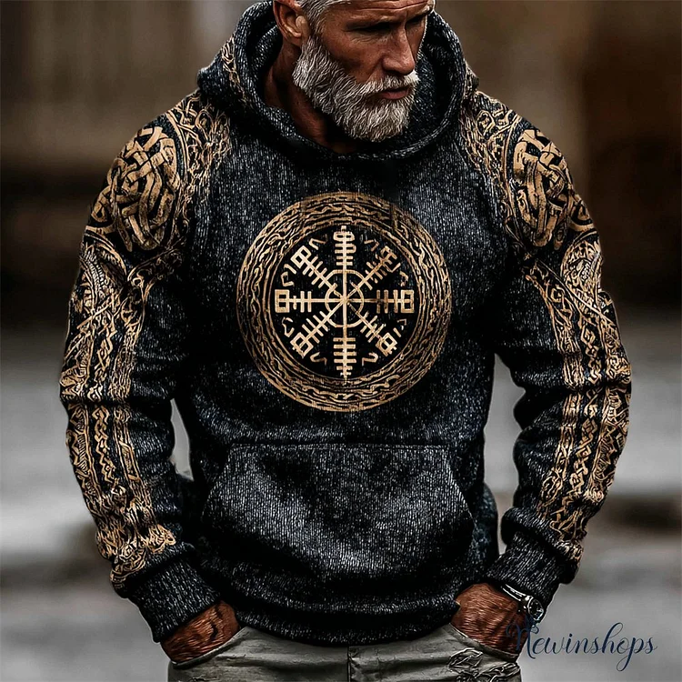 Viking Helm Of Awe Art Men's Hooded Knit Sweater