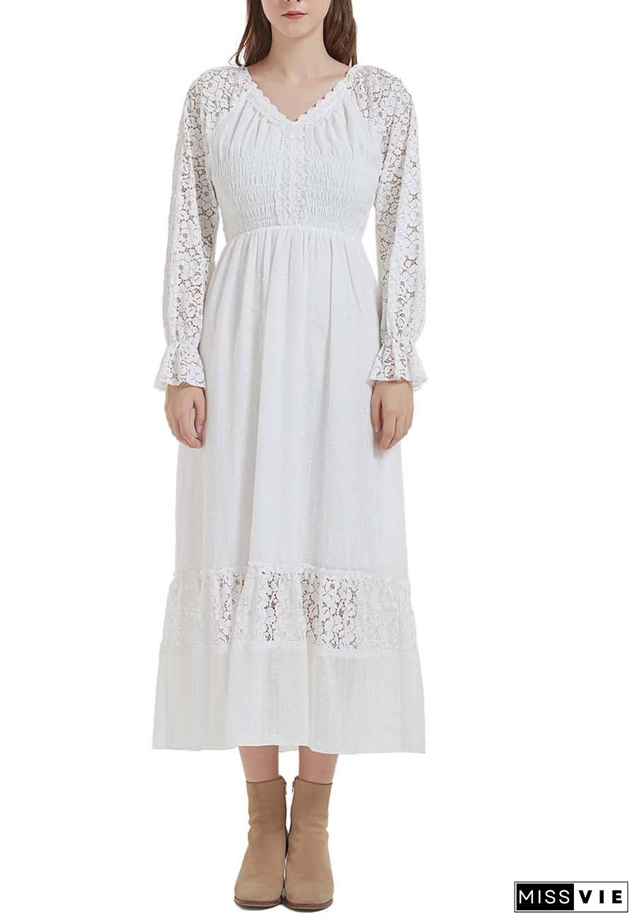 Womens Lace Long Sleeve V Neck Fall Maxi Dress