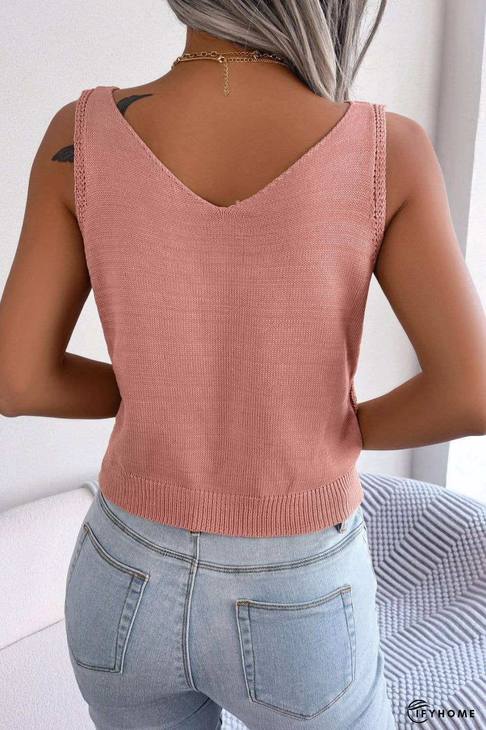 Decorative Button Mixed Knit Tank | IFYHOME