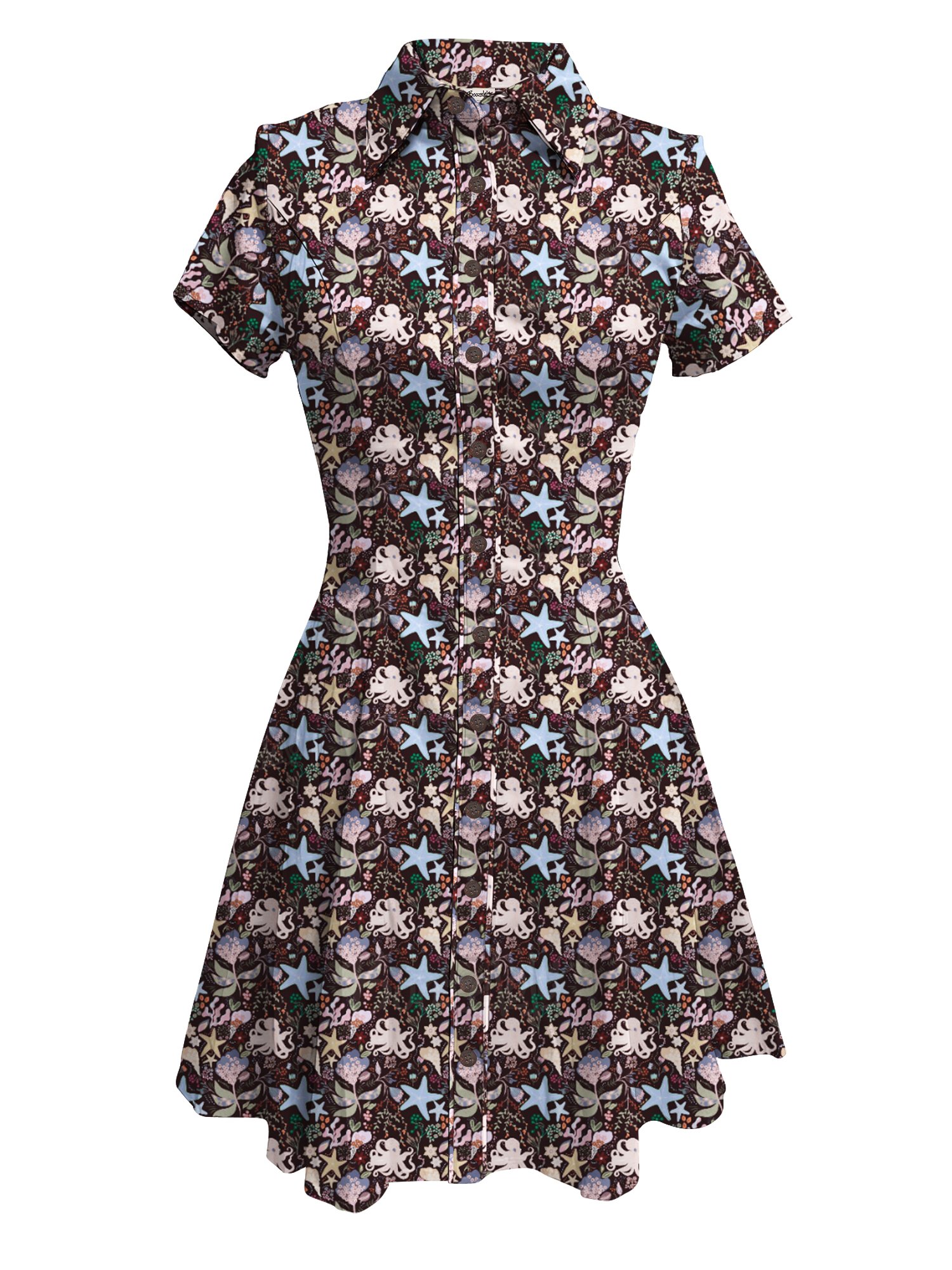 【Josie X Boozelele】Reddish brown starfish plant garden- 100% Cotton Dress