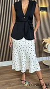 Olive Beige & Black Polka Dot Floral Detail Skirt