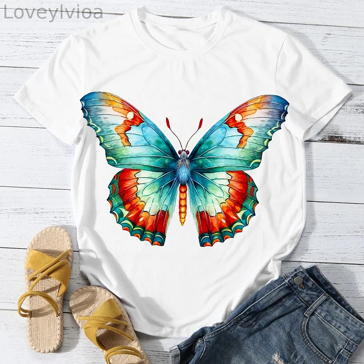 Lovely Butterfly  Women Round Neck T-shirt BSTCA0021