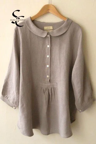 Solid Color Buttons Collared Long Sleeves Blouse