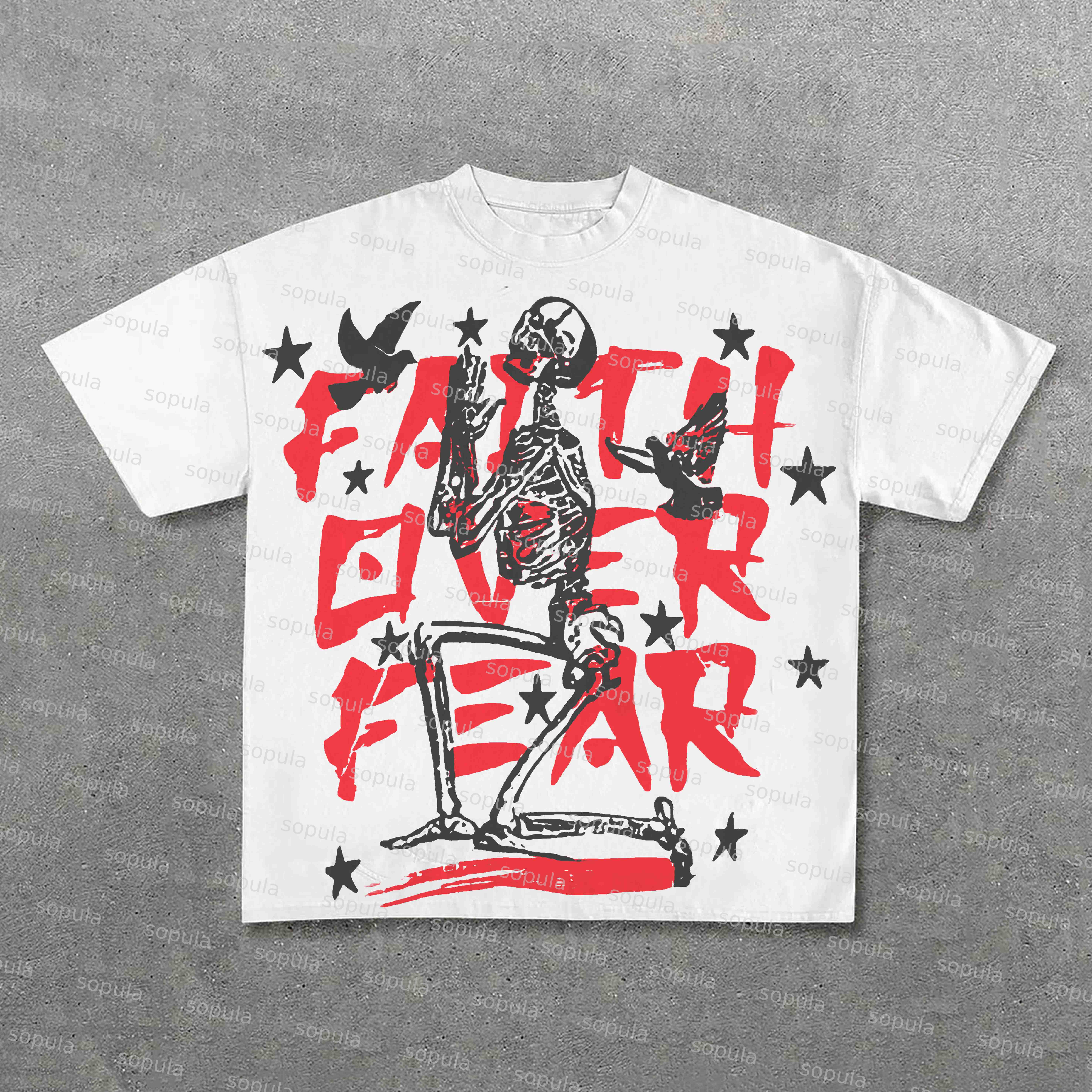 Sopula Vintage Faith Over Fear In Red Graphic Cotton T-Shirt