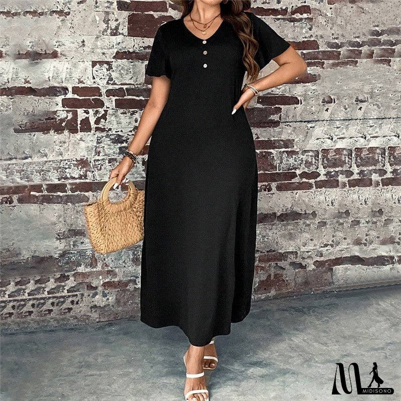 Casual Round Neck Short Sleeve Loose Fit Maxi Dress