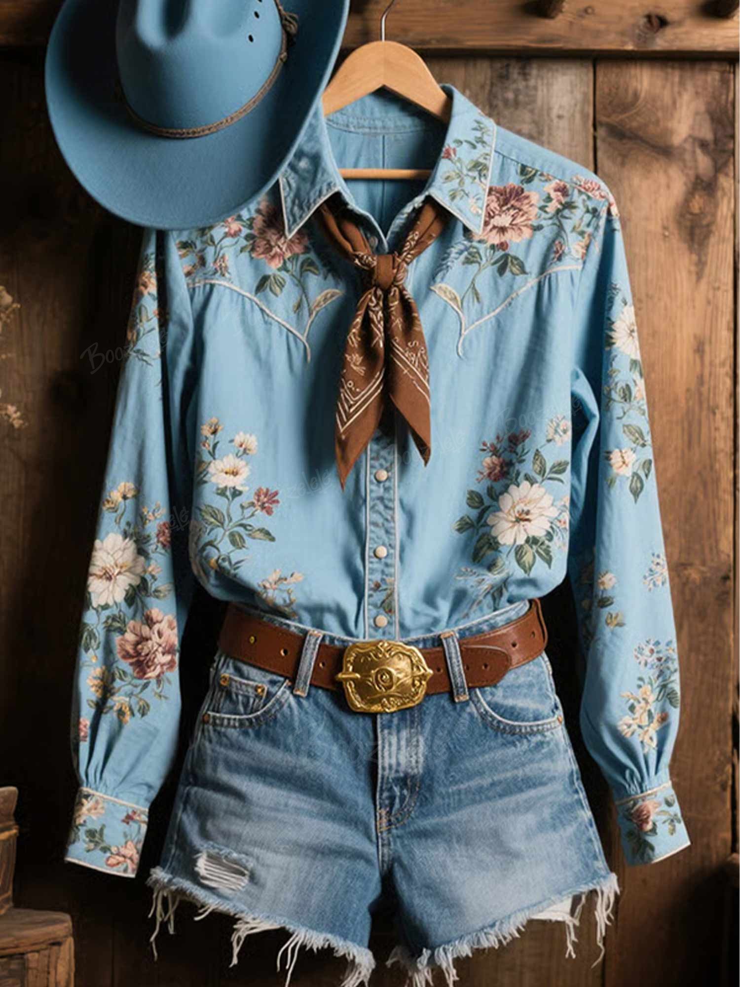 Women's Western Retro Floral - 100% Cotton Shirt