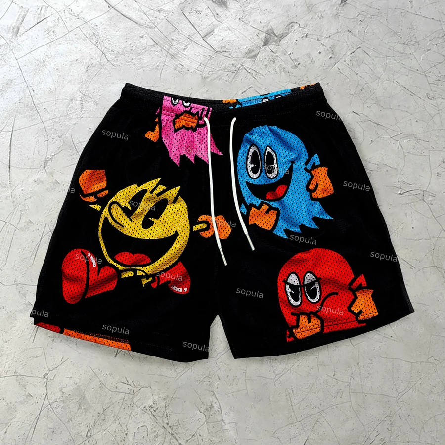 Sopula Vintage Cartoon Graphics Mesh Shorts
