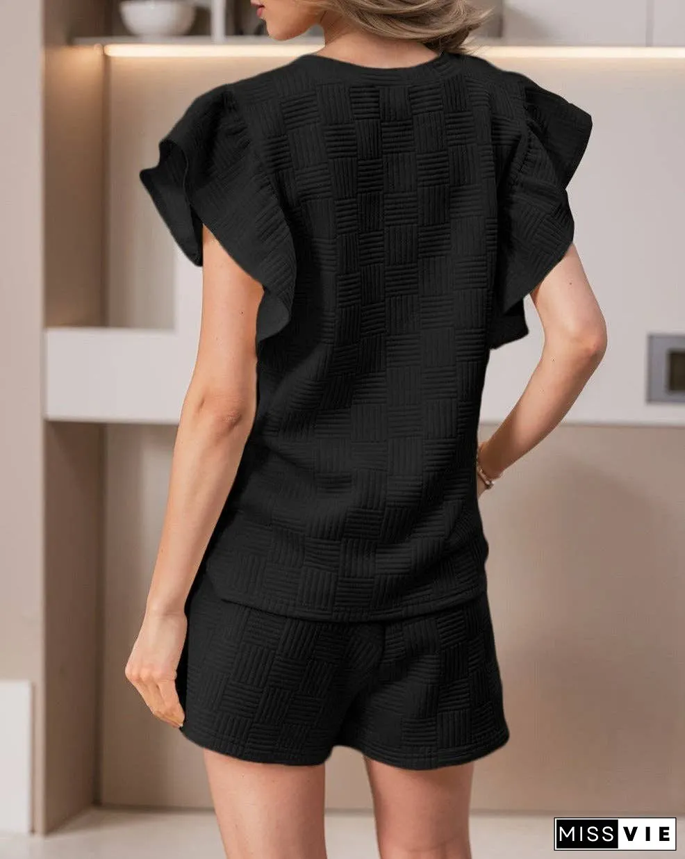 Ruffle Sleeve Tee and Shorts Set