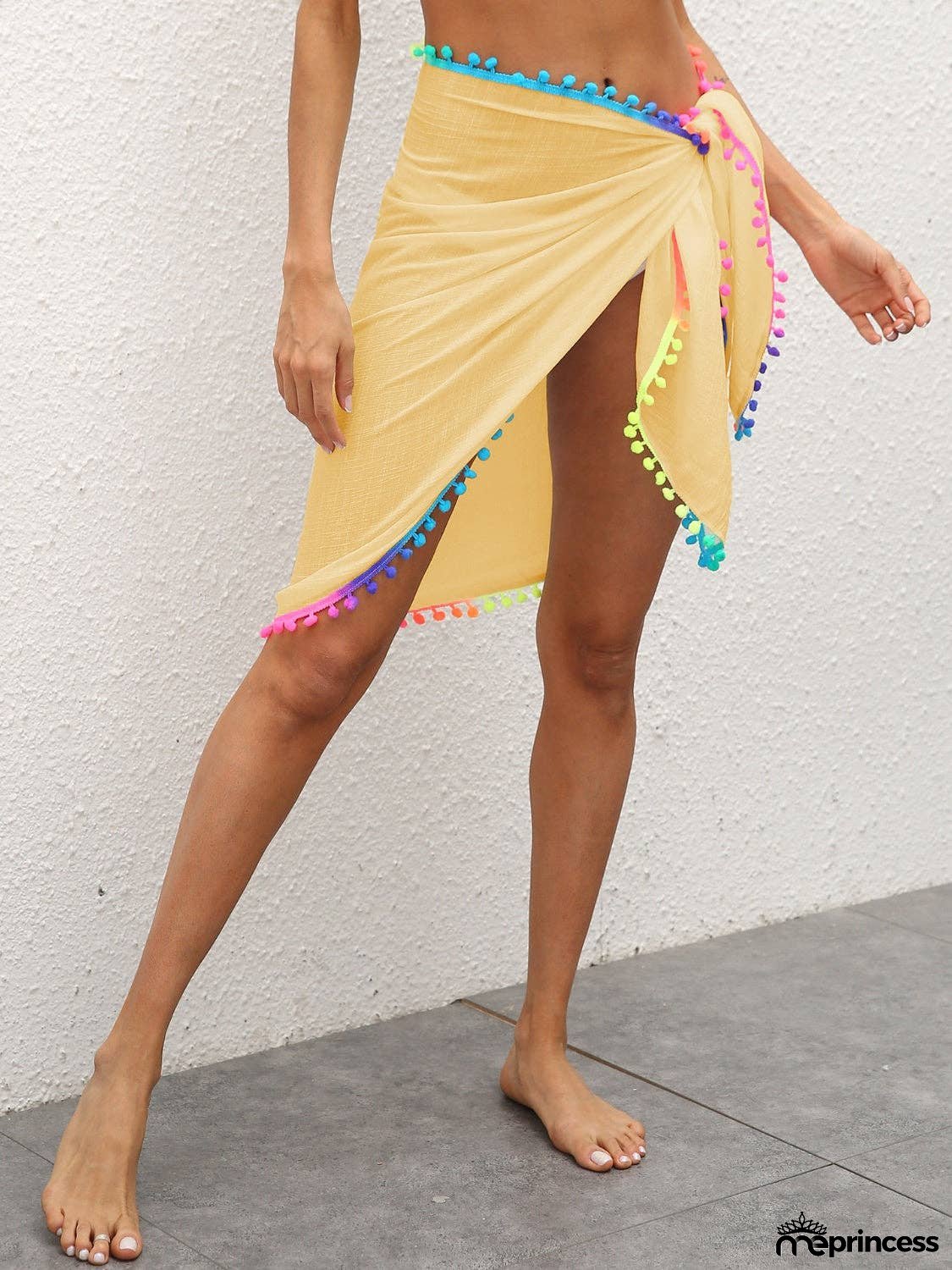 Rainbow Pompom Trim Swim Skirt