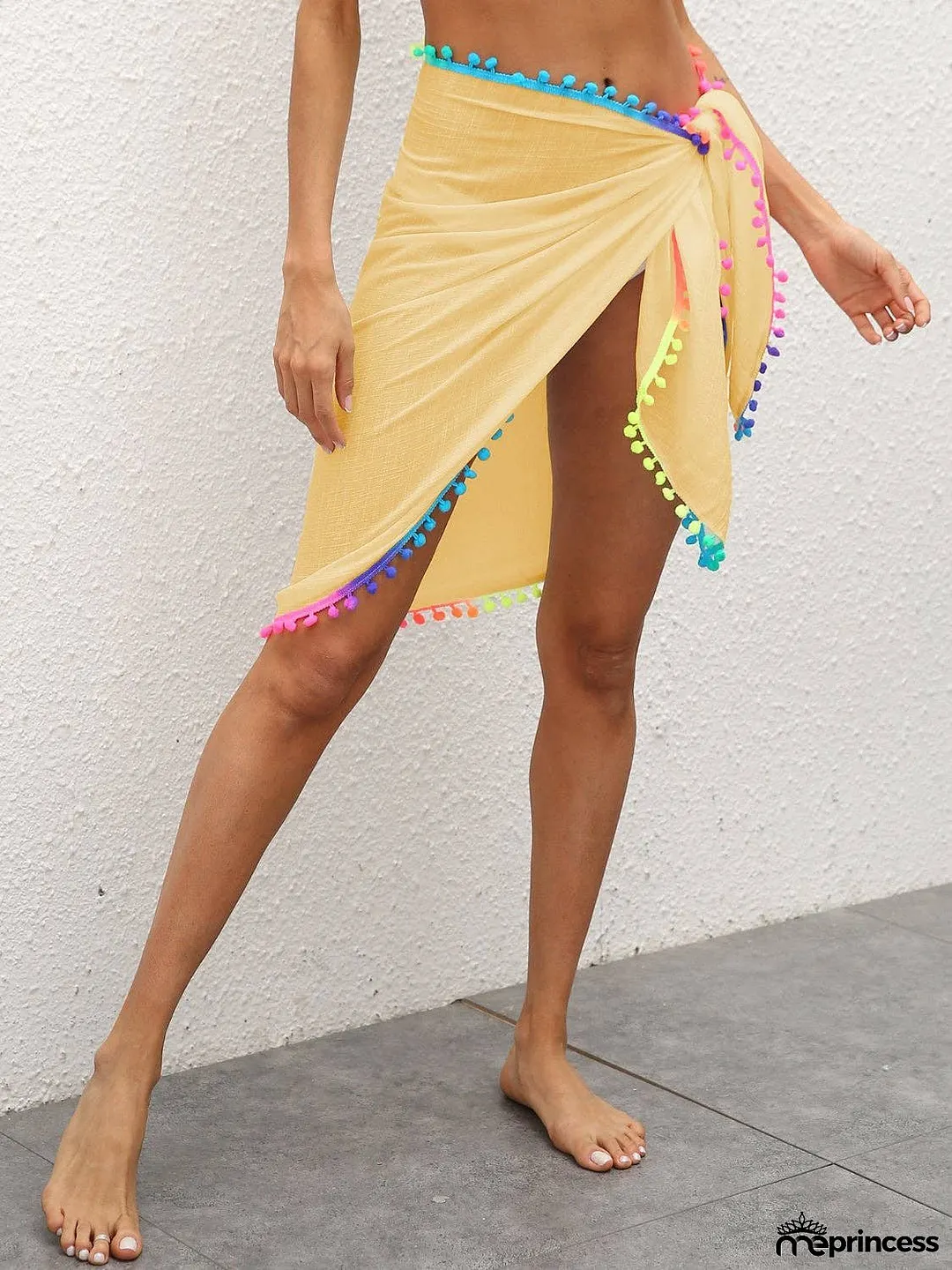 Rainbow Pompom Trim Swim Skirt