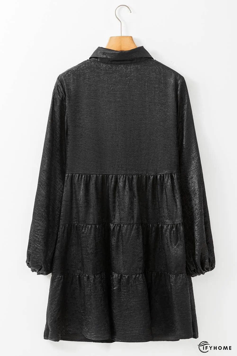 Metallic Sheen Puff Sleeve Mini Shirt Dress | IFYHOME