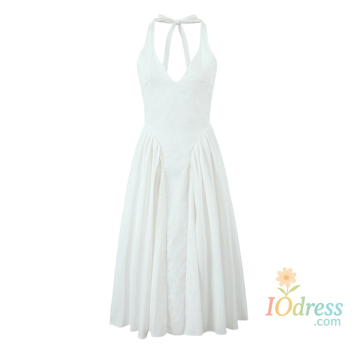 IO Dress YENKYE Sexy Backless Green Elegant Halter Dress For Women Low Waist A-line Midi Summer Evening Party Dresses Cotton Robe IO Dress