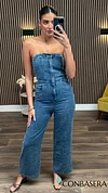 Jazzy Blue Denim Strapless Wide Leg Jumpsuit
