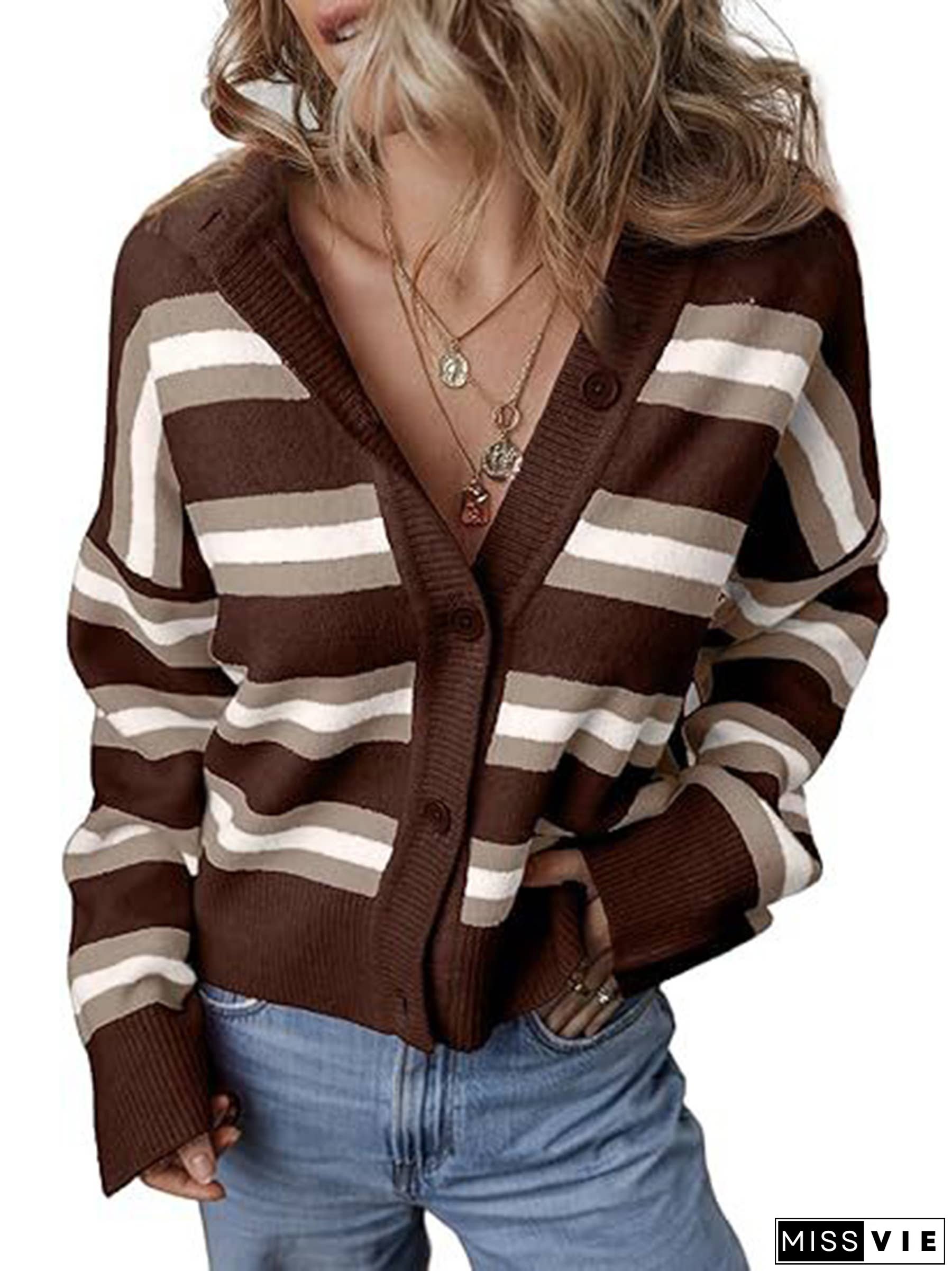 Striped Color Blocked Knitted Cardigan