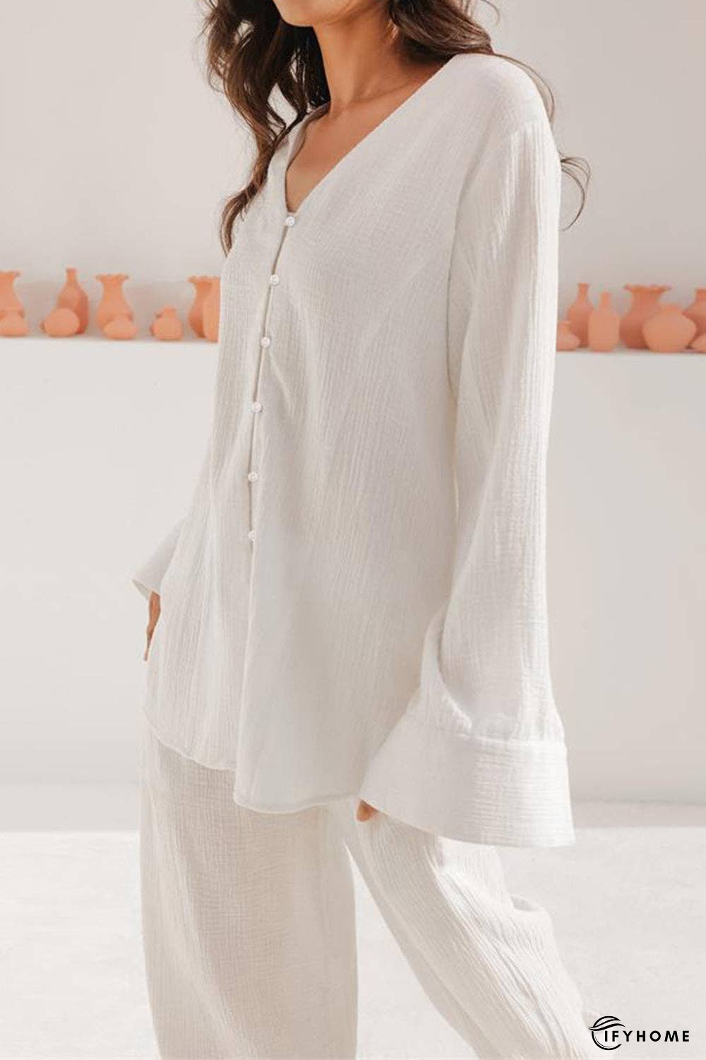 Basic Bae Buttery-Soft V-Neck Long Sleeve Top and Pants Set | IFYHOME
