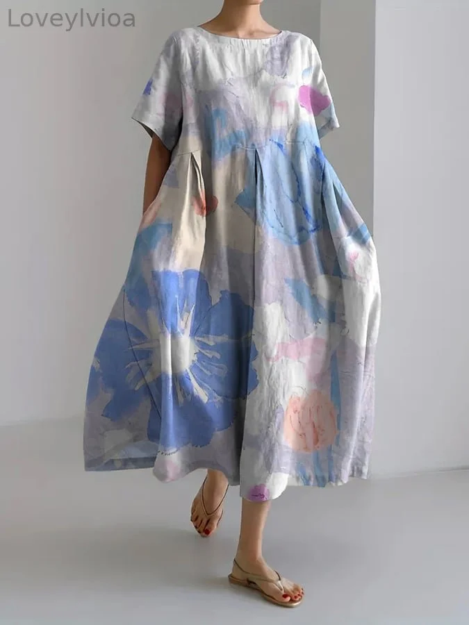 Women's Refreshing Casual Floral Design Printed Casual Loose Dress