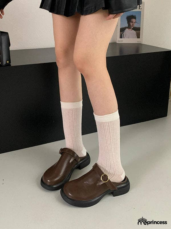 Buckle Round-Toe Split-Joint Loafers Mules&Slides Sandals