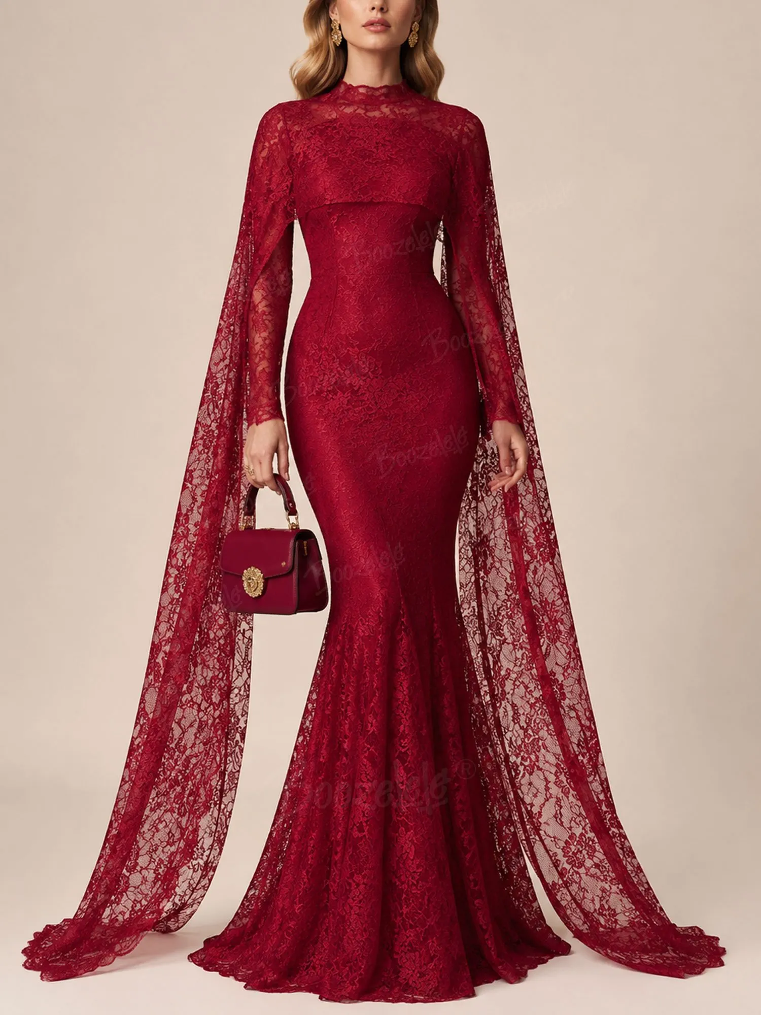 Holiday Photoshoot Must-Have &mdash; 2026 Chic Women's Sexy Hollow-Out Lace One-Piece Cape Maxi Dress