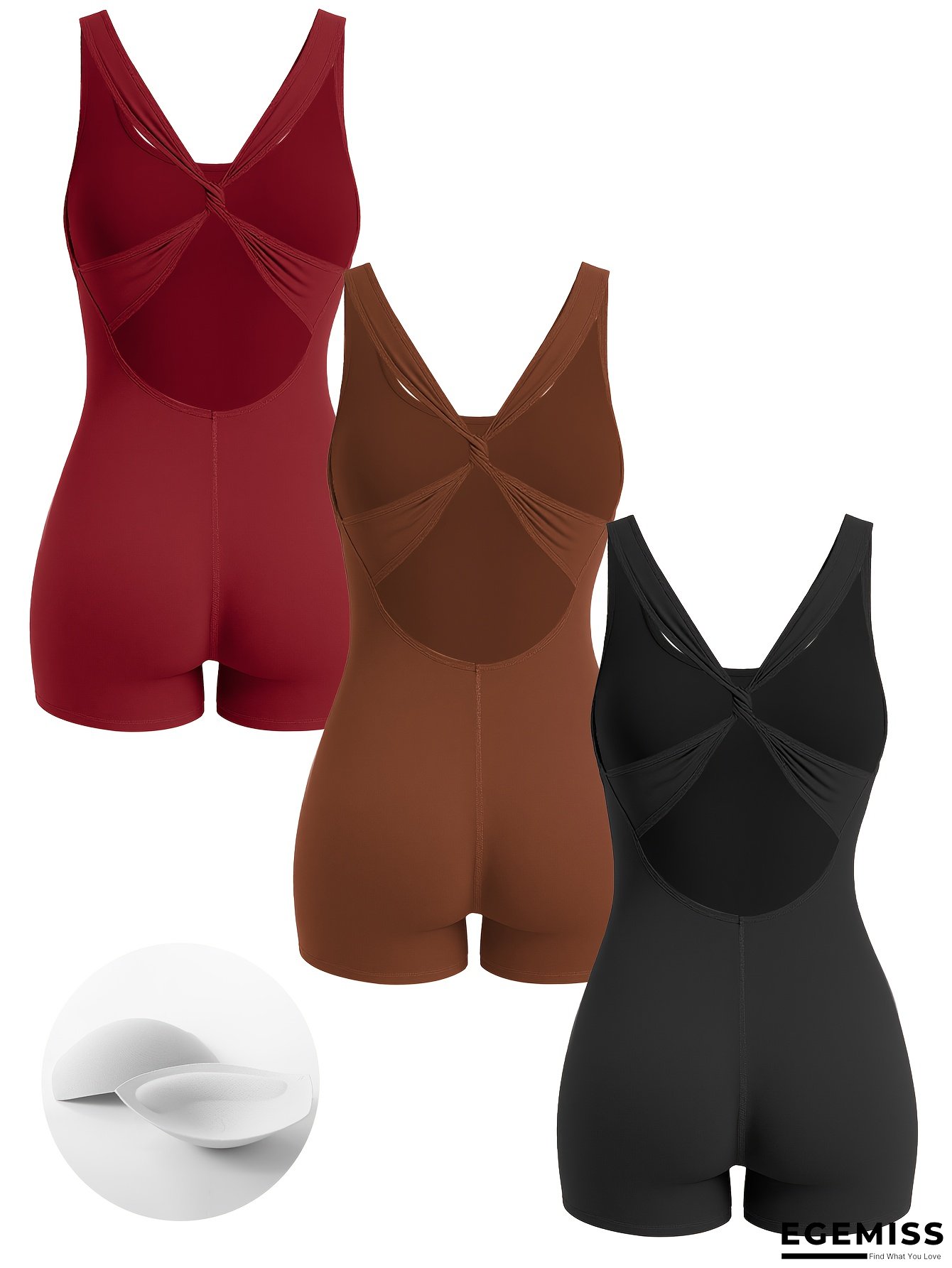 3-Pack Women's Sports Jumpsuit Shorts With Back Cross Design Yoga Jumpsuit Is Suitable For Running, Yoga, Fitness And Cycling | EGEMISS