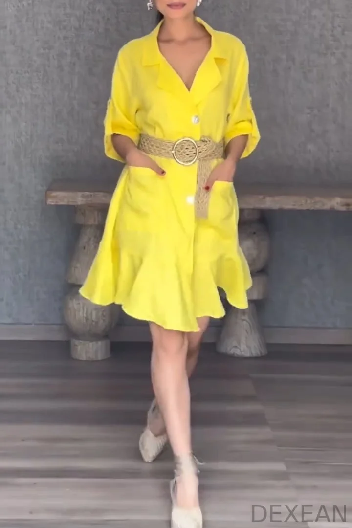 Women's Casual Comfortable Lapel Hem Ruffle Dress
