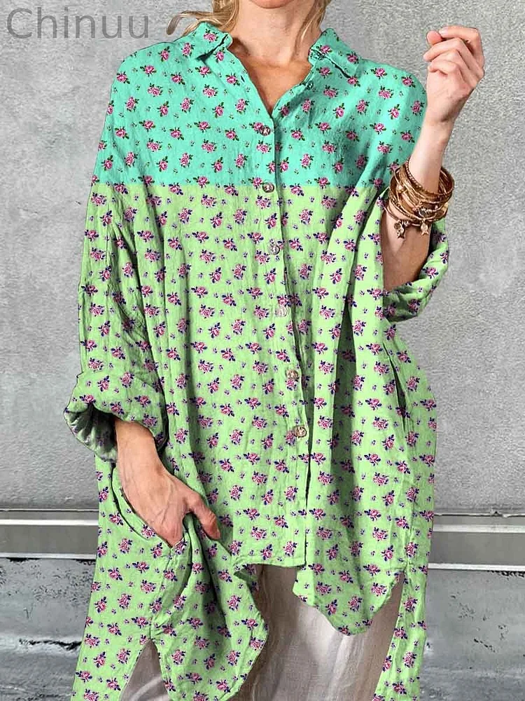 Women's Casual Elegant Floral Pattern Print Shirt