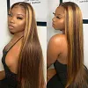 Highlight Honey Blonde Glueless Wigs Silky Long Straight Wig