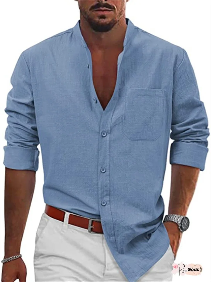 Mens Casual Tie Button Long Sleeve Cotton Linen Shirt Beach Shirt Casual Shirt Tops