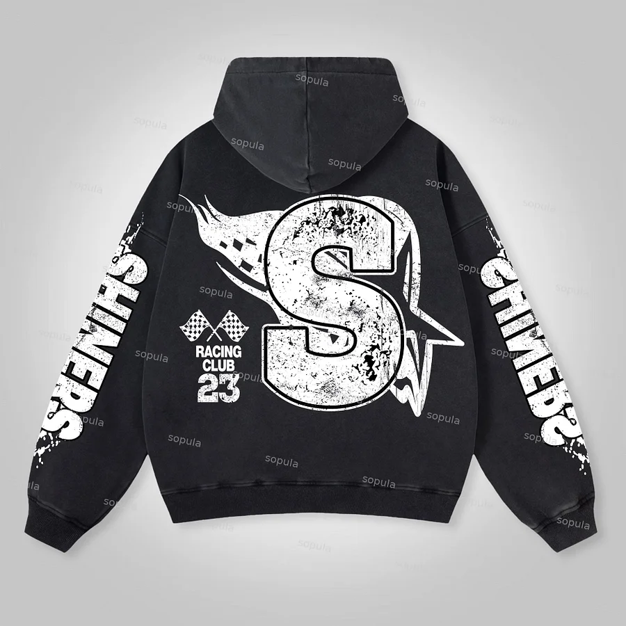 Sopula Vintage Heavyweight Motorcycle Graphic Acid Washed Oversized Zip-Up Hoodie