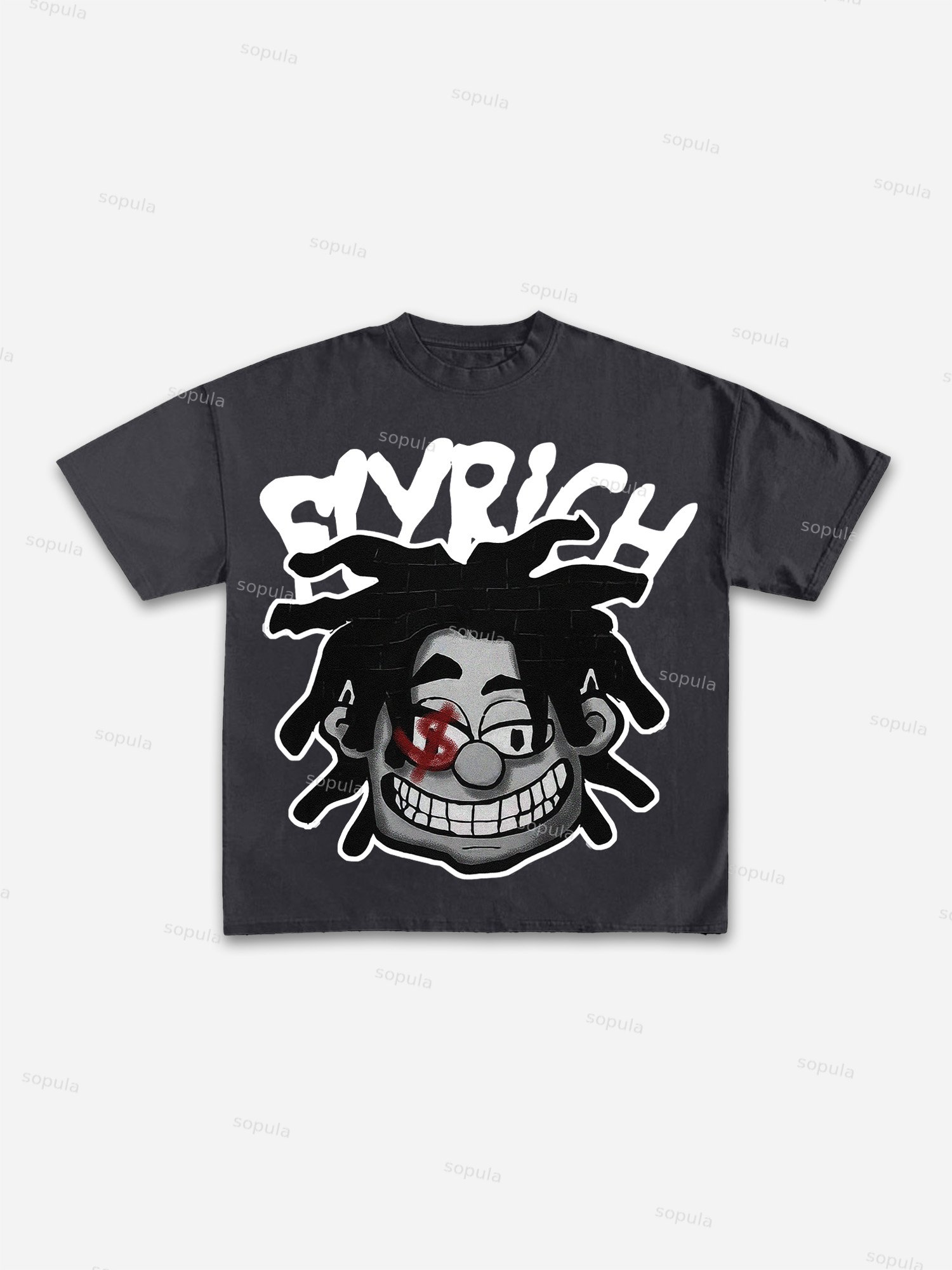 Big Face Graphic Fly Rich Print Cotton T-shirt