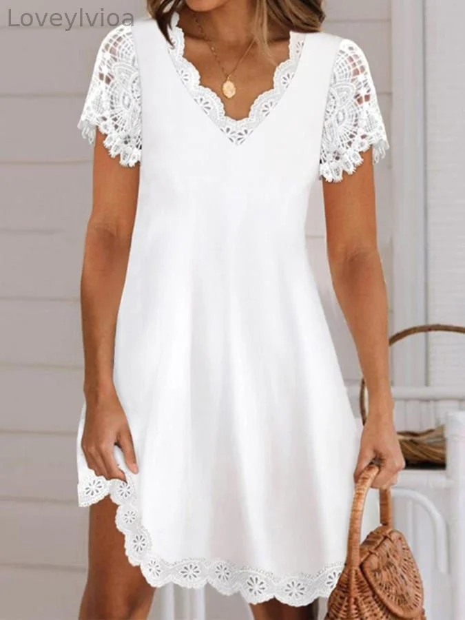 V-neck Lace Patchwork Dress