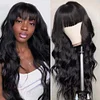 Black Long Hair Loose Deep Wave Wigs with Bangs
