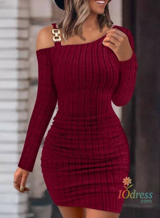 IO Dress Sexy Off-shoulder Slope Neck Long-sleeved Hip Dress For Women Fashionable Autumn Winter Solid Color Slim Party Dresses Female