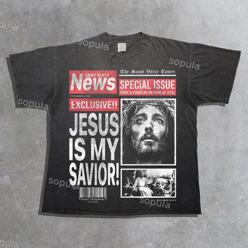 Sopula Men's Jesus Is My Savior Graphic 100% Cotton Short Sleeve T-Shirt - Sopula｜Premium Graphic Tees & Graphic Clothing
