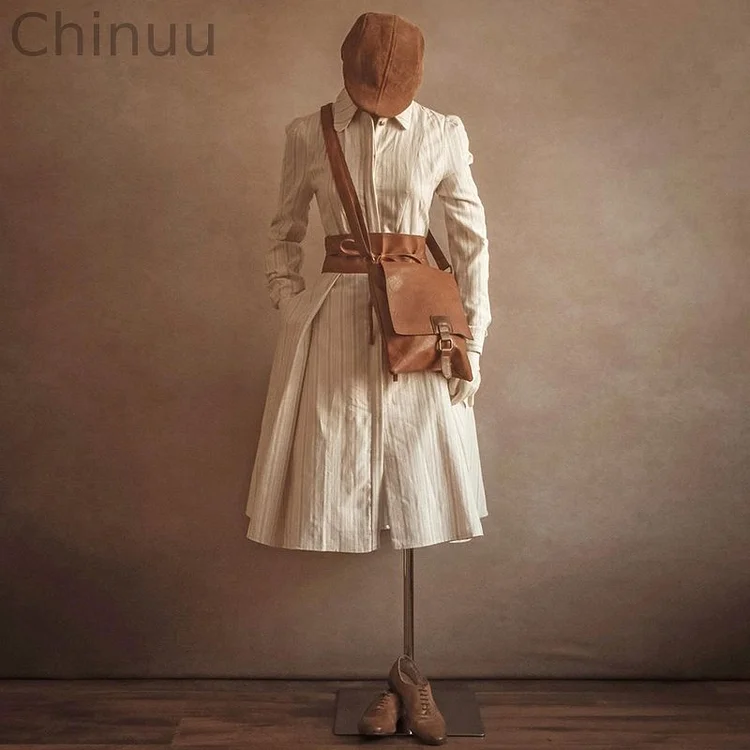 Ladies Retro Pink Stripe Elegant Shirts Dress