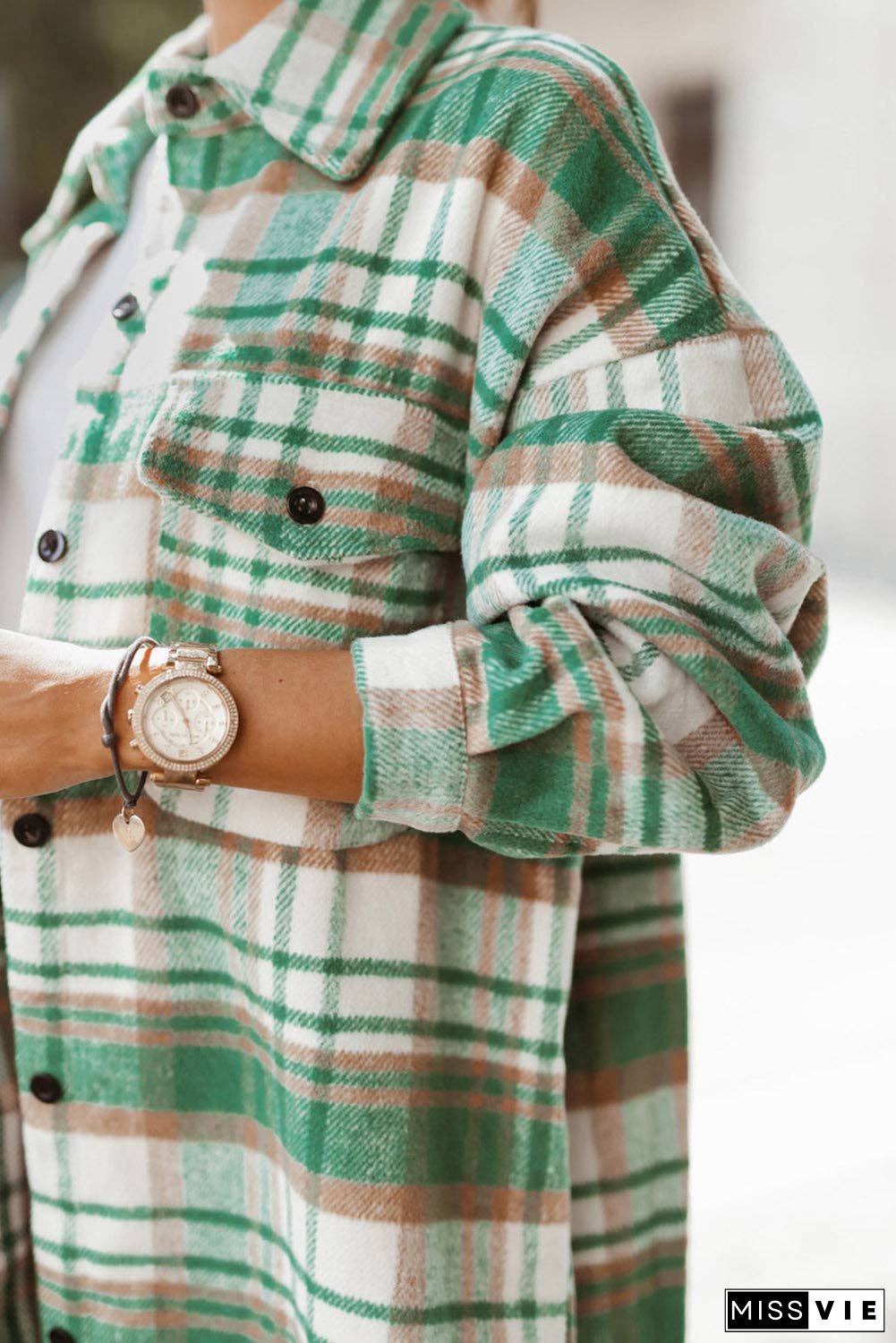Plaid Flap Pocket Buttoned Shacket
