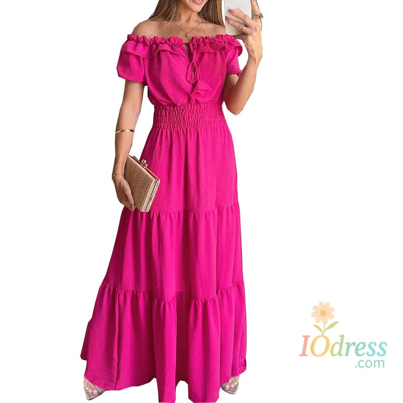 IO Dress Summer Boho Red Dress Fashion Short Sleeve Beach Long Dress Casual Loose Elegant Holiday Party Dresses For Women Robe Femme 2023