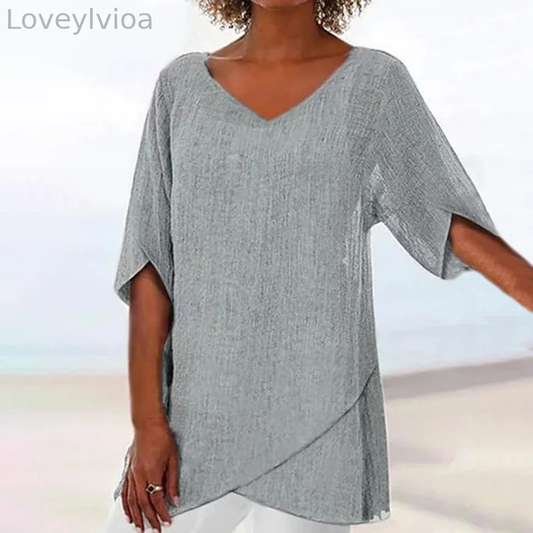 Irregular Hem V Neck Casual Shirt