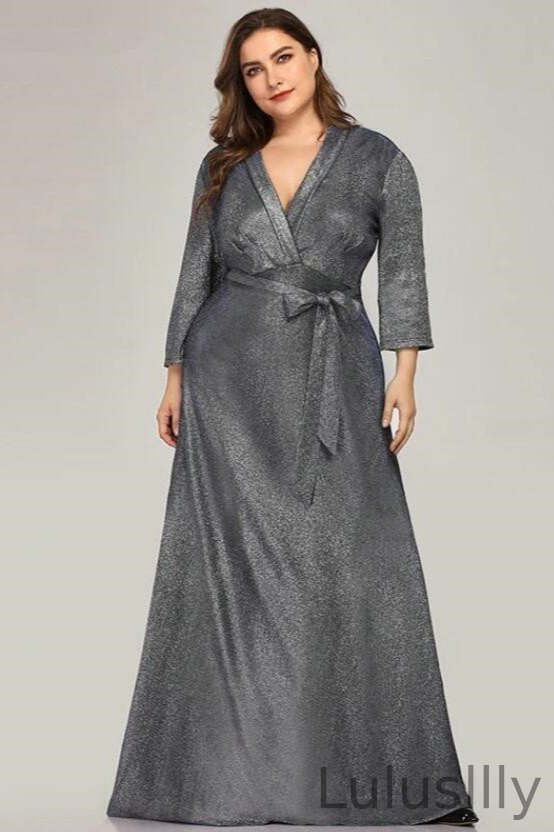 Sparkle Plus Size Mother Of The Bride Dresses Long Sleeve V-Neck Evening Gowns - lulusllly