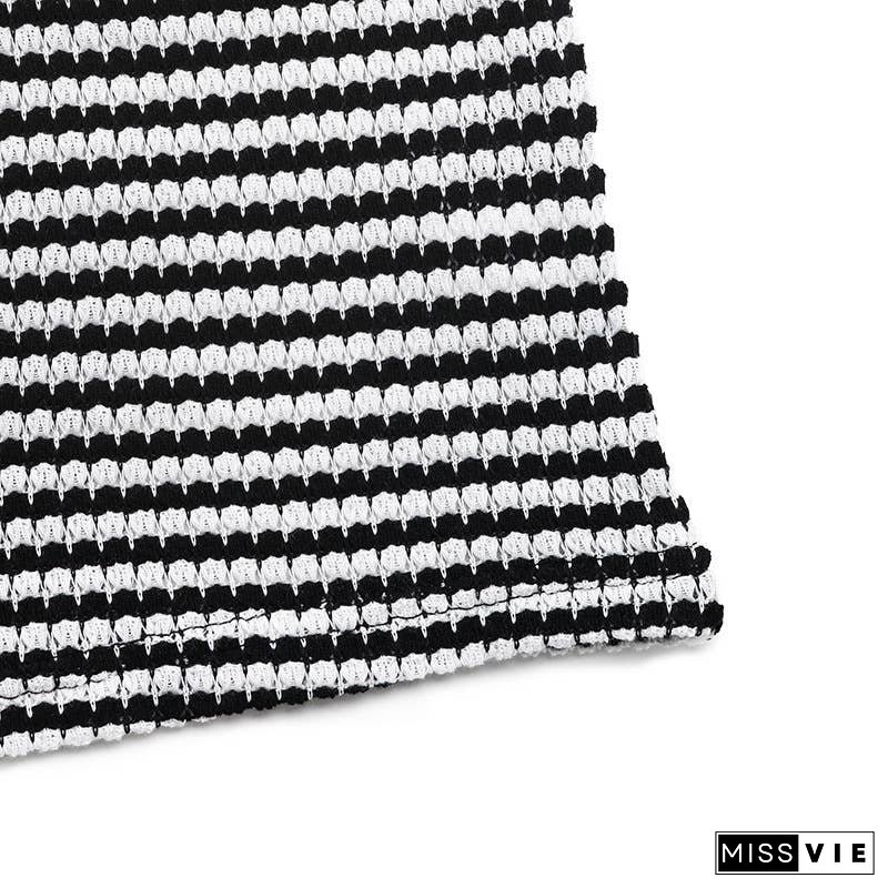 Classic Black White Striped Crew Neck Tee
