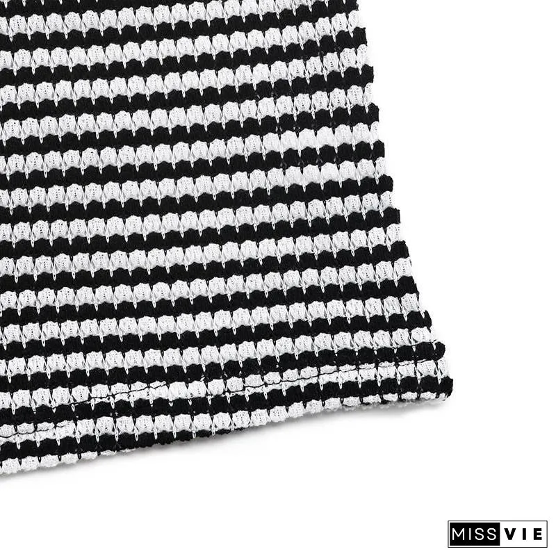 Classic Black White Striped Crew Neck Tee