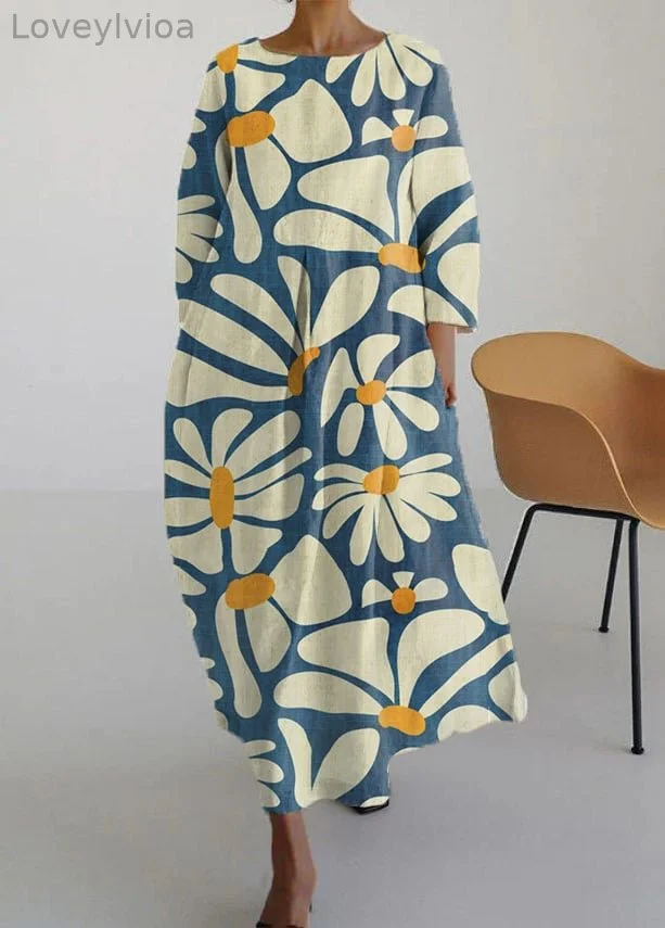 Ladies Oil Painting Design Printed Casual Loose Dress