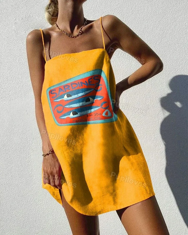Pupiloves Pupiloves Women's Canned Sardines Print Mini Dress