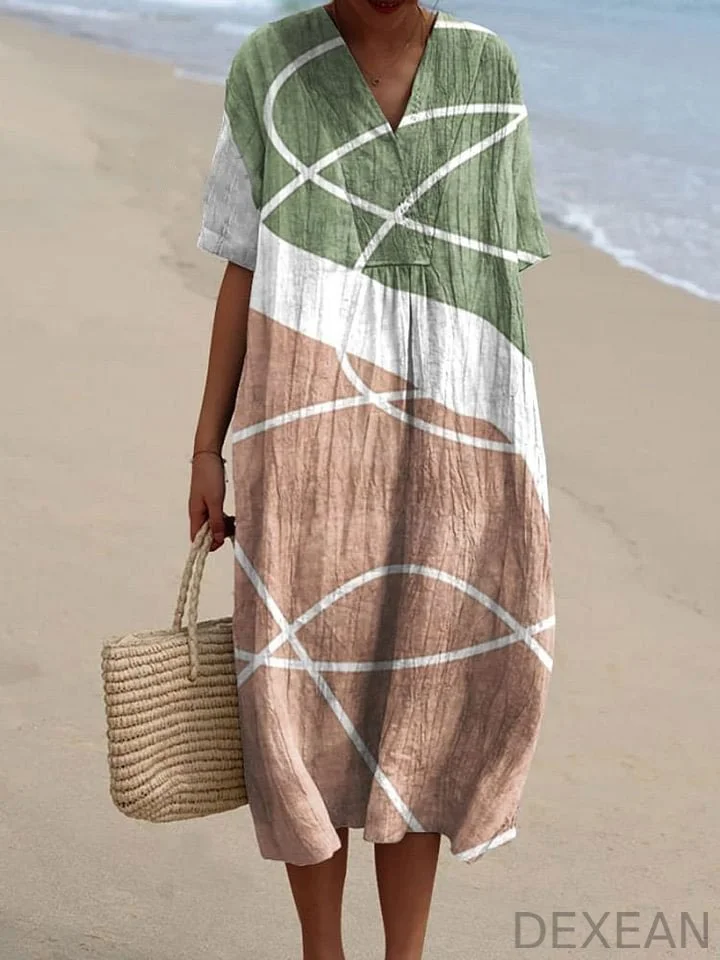 Women's Abstract Geometric Art Print Casual Flowy Dress